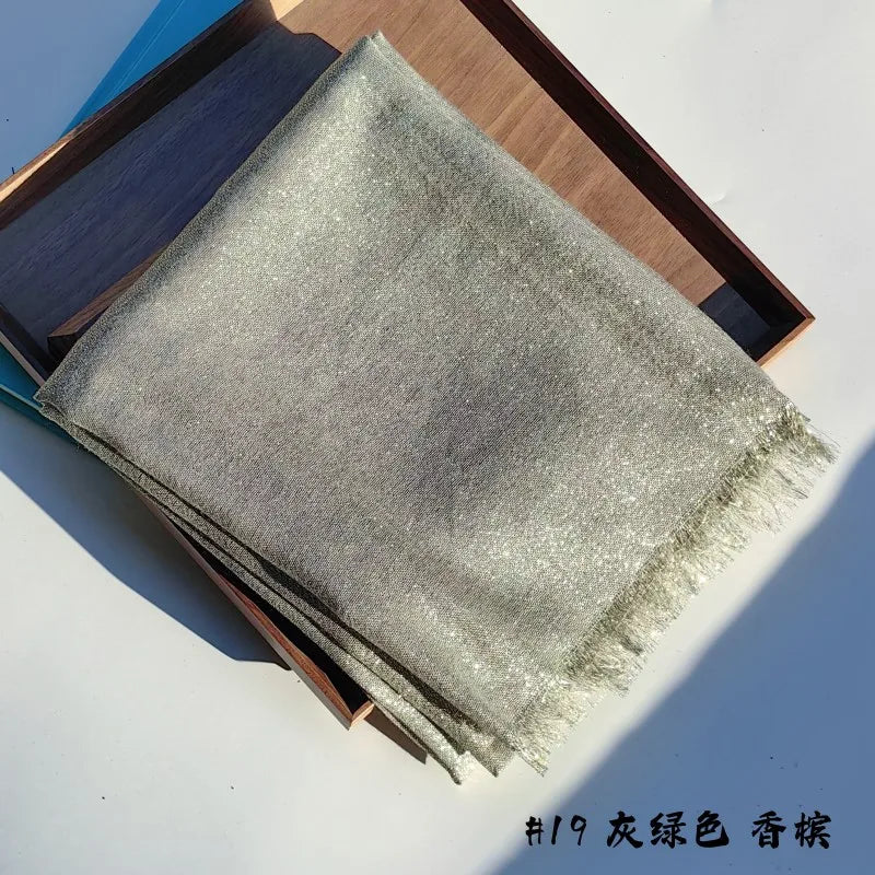 Shiny Fringe Hijab Shawl - 200x80cm Rayon Solid Color Women's Head Wrap
