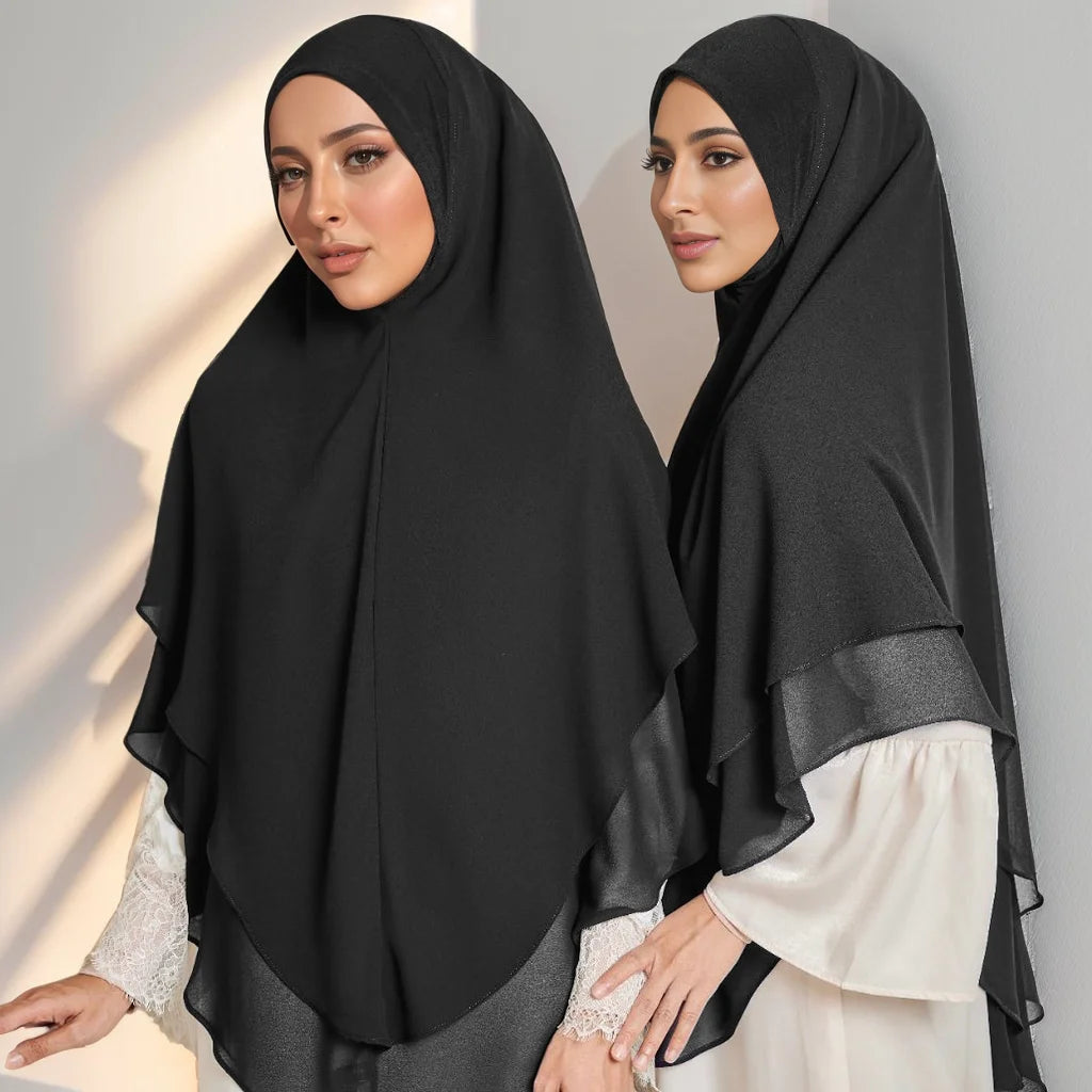 Double-Layer Instant Hijab – Solid-Color Headscarf