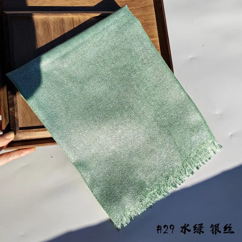 Shiny Fringe Hijab Shawl - 200x80cm Rayon Solid Color Women's Head Wrap