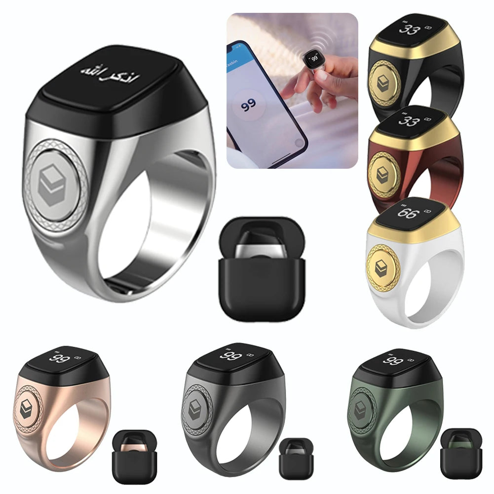 iQibla Smart Tasbeeh Ring M02 PRO – Bluetooth 5.1, OLED Display, 5 Prayer Reminders