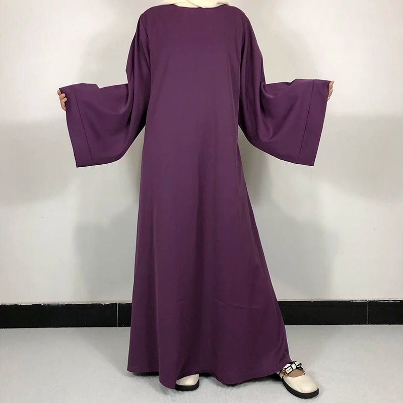 Plain Nida Abaya with Belt – Long-Sleeve Modest Dress