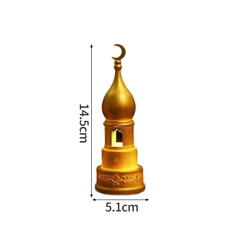 Ramadan Moon & Star LED Castle Lantern – Eid Mubarak Tabletop Decor (18 Styles)