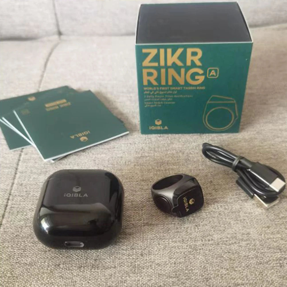 iQibla Smart Tasbeeh Ring M02 PRO – Bluetooth 5.1, OLED Display, 5 Prayer Reminders