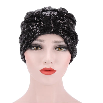 Glitter Sequin Turban Cap - Fashion Hijab Headwrap