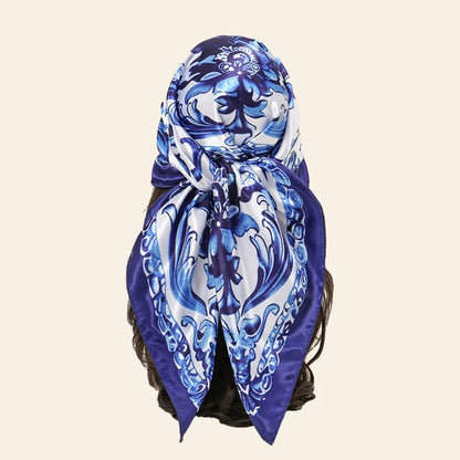Printed Satin-Feel Square Scarf – Silk-Look Hijab, Turban & Head Wrap for Women | Multiple Sizes & Prints