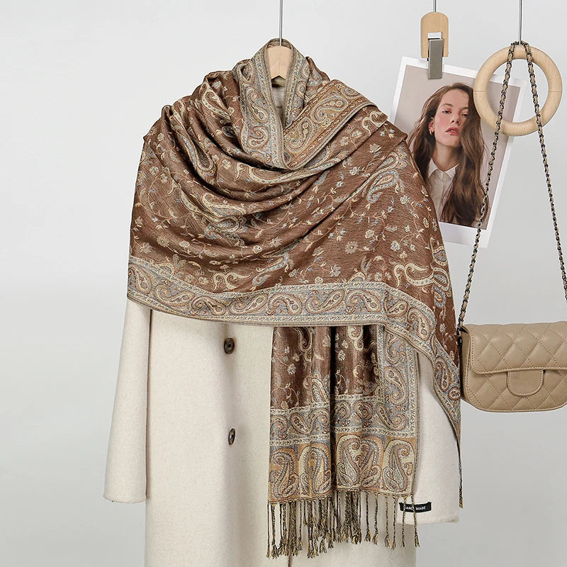 Women's Jacquard Tassel Hijab Scarf – Floral Pashmina Shawl