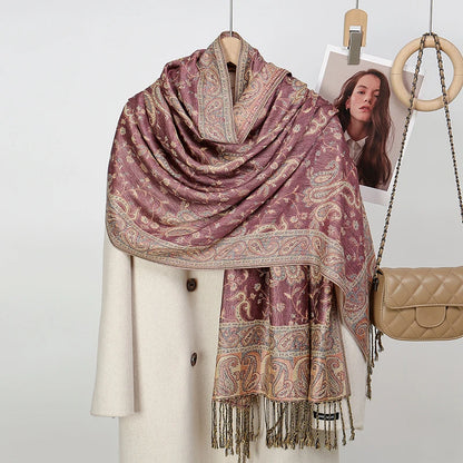 Women's Jacquard Tassel Hijab Scarf – Floral Pashmina Shawl
