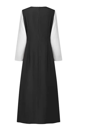 Layered Pleated Muslim Maxi Dress – Color-Blocked Patchwork Abaya Gown | Long Sleeve | S–XXXL | 3 Colors