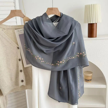 Women's Floral Embroidery Chiffon Hijab – Elegant Islamic Headscarf