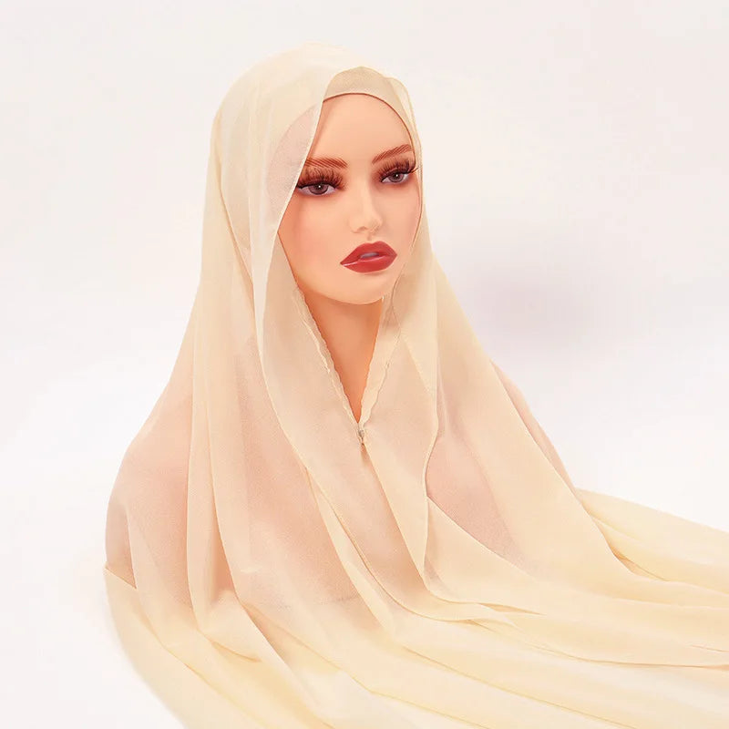 Magnetic Chiffon Hijab with Built-In Magnets & Undercap – Solid Color Easy Wear (18 Colors)