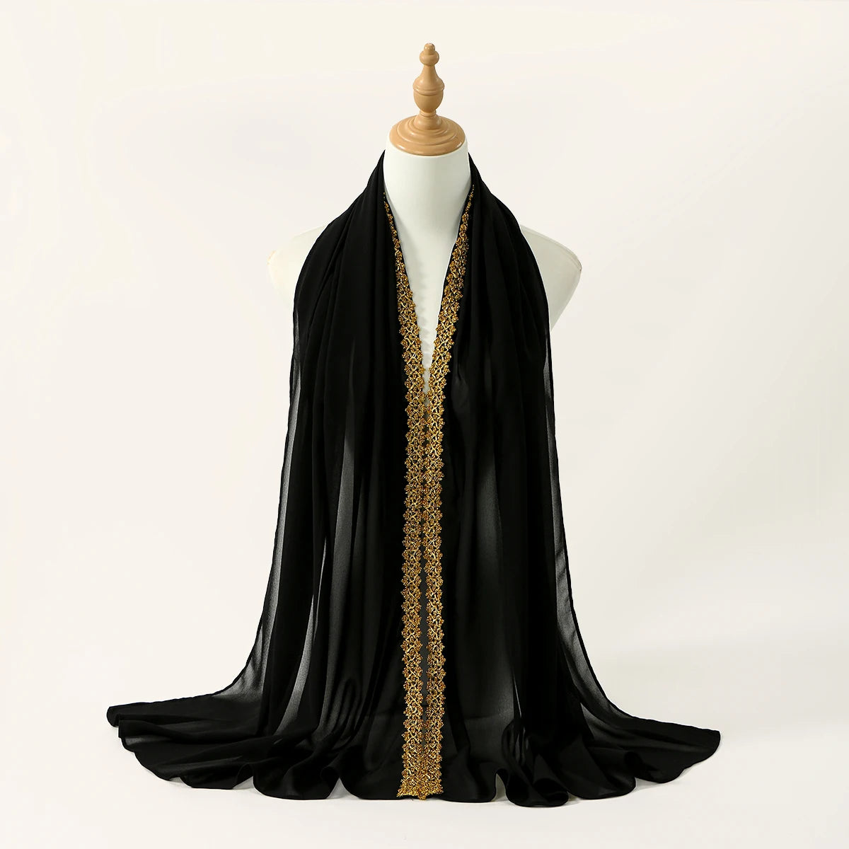Chiffon Hijab Scarf with Lace & Sequin Detail