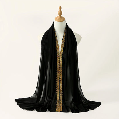 Chiffon Hijab Scarf with Lace & Sequin Detail