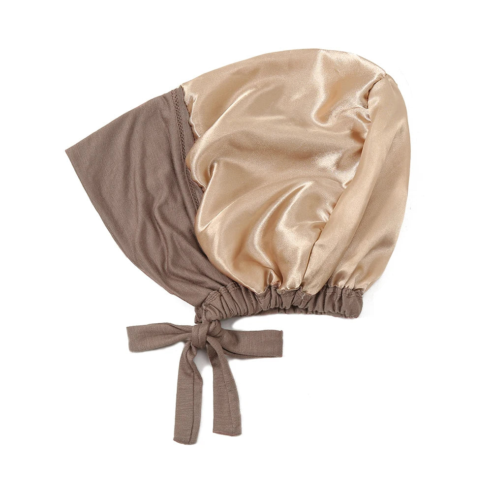 Satin Hijab Undercap with Tie | Double Layer Inner Cap Bonnet for Women | 15 Colors