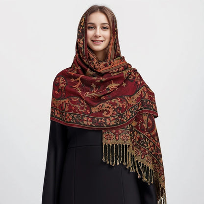 Women's Embroidered Pashmina Hijab Scarf – Soft Cashmere-Feel Shawl