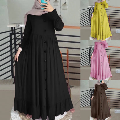 Women's Cotton-Linen Abaya – Ruffle Hem Maxi Dress, Oversized S–XXL