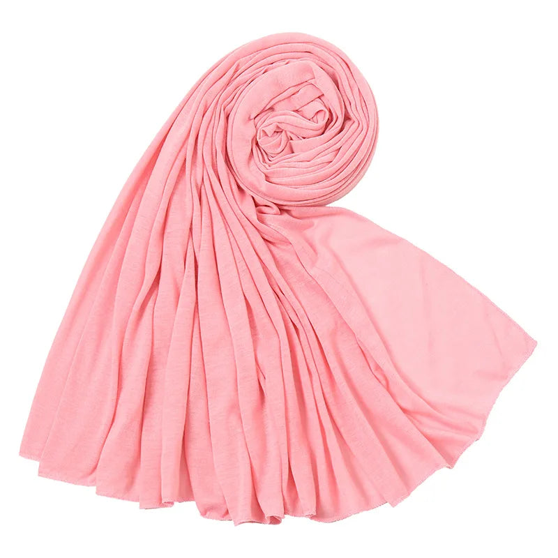 Women's Plain Cotton Jersey Hijab Scarf – Long Soft Shawl, 39 Colors