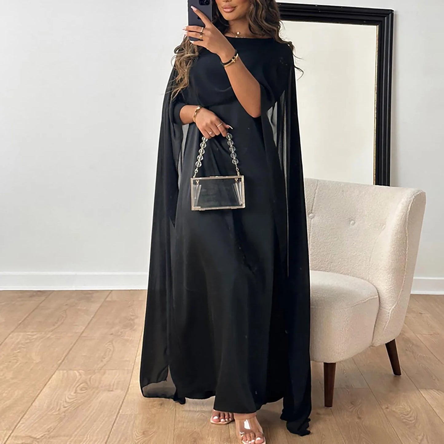 Satin Hooded Abaya - Batwing Sleeve Pullover Dress
