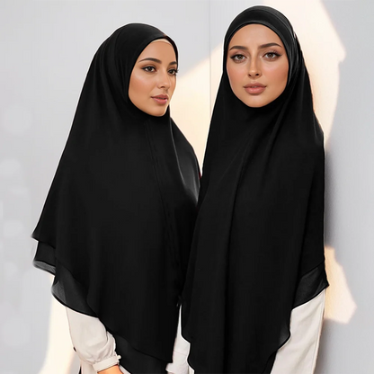 Double-Layer Instant Hijab – Solid-Color Headscarf