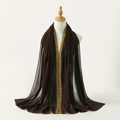 Chiffon Hijab Scarf with Lace & Sequin Detail