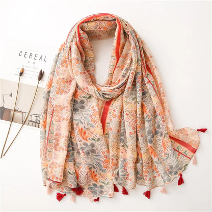 Printed Cotton Tassel Scarf – Large 180x90cm Hijab, Shawl & Beach Wrap (43 Colors)