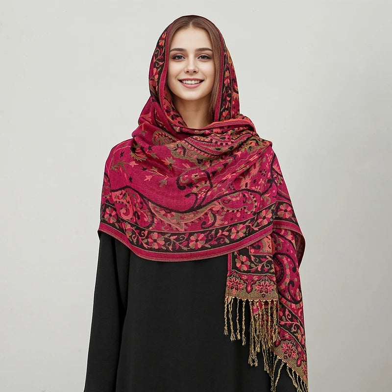Women's Embroidered Pashmina Hijab Scarf – Soft Cashmere-Feel Shawl