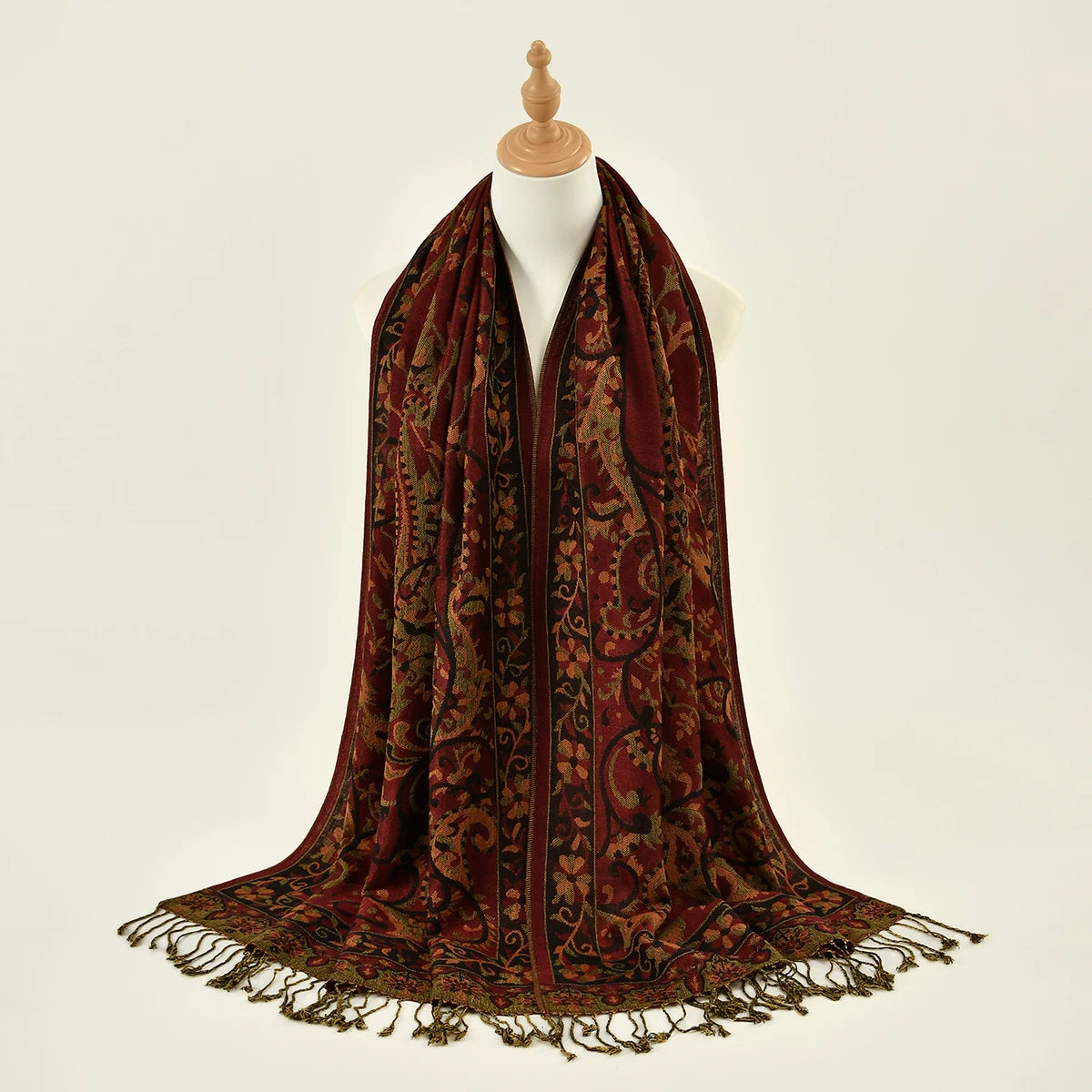 Women's Jacquard Tassel Hijab Scarf – Floral Pashmina Shawl