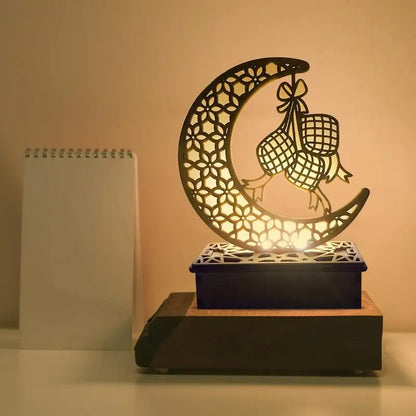 Eid Mubarak Wooden LED Ornament – DIY Moon Cutout Decoration for Ramadan & Islamic Home Decor