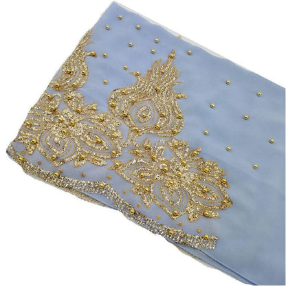 Women's Shimmer Chiffon Hijab Scarf – Gold Glitter & Bead Party Shawl