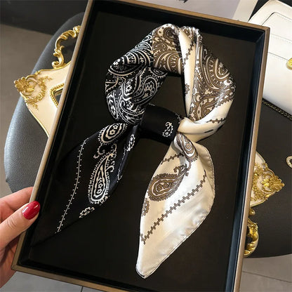Paisley Print Square Silk-Feel Scarf – Lightweight Neck & Head Wrap for Women (32 Colors)