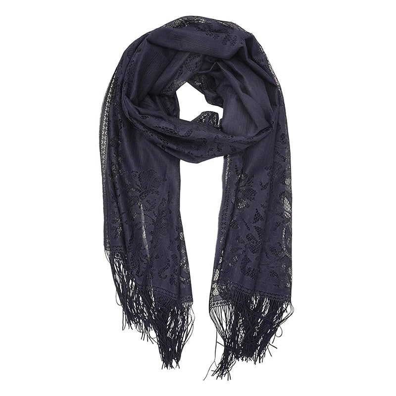 Floral Lace Tassel Scarf – Fringe Shawl & Muslim Hijab for Women | 5 Colors