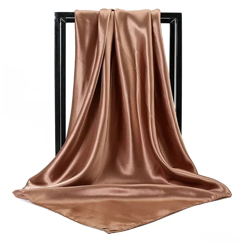 Satin Silk Square Hijab Scarf for Women | 90×90cm Shiny Solid Wrap | 32 Colors