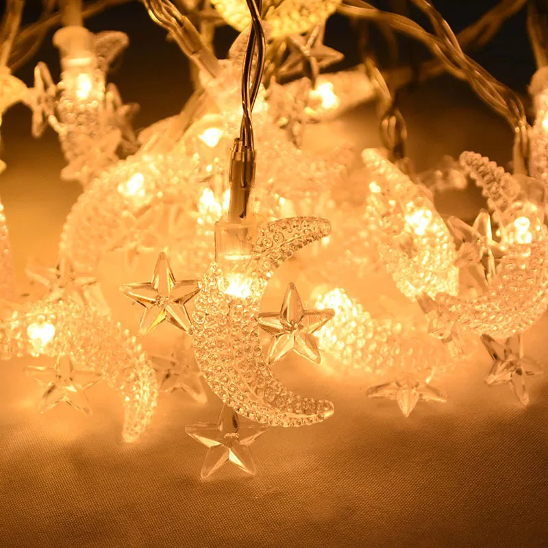 1.5m Moon & Star LED String Lights - Ramadan Eid Decoration