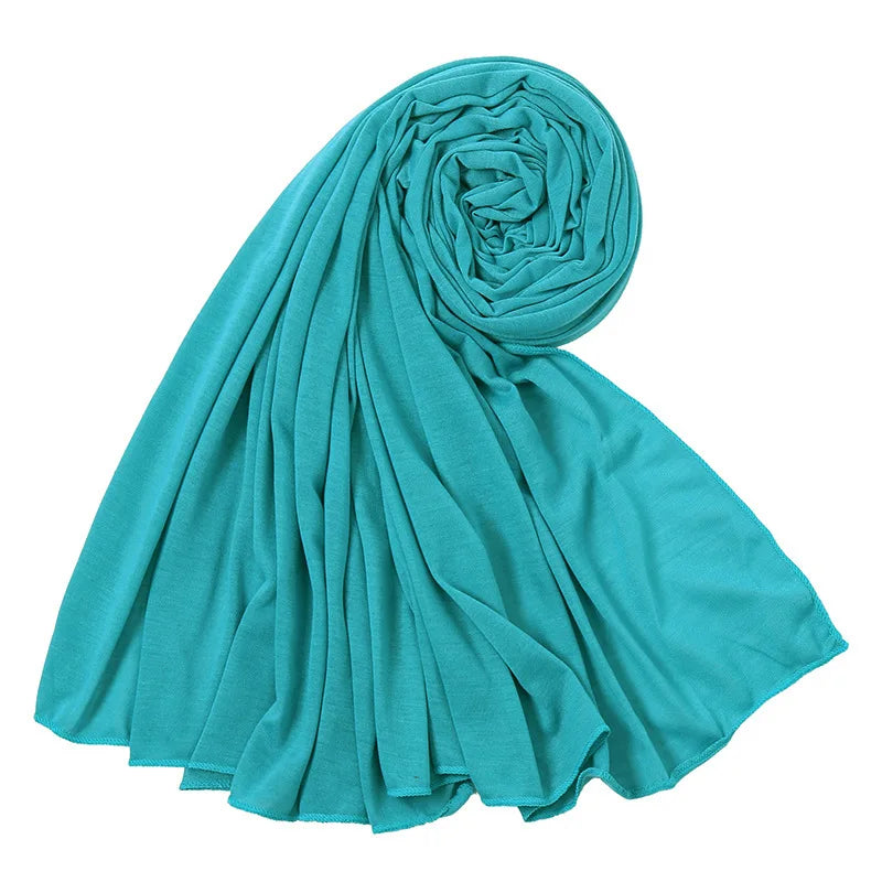 Women's Plain Cotton Jersey Hijab Scarf – Long Soft Shawl, 39 Colors
