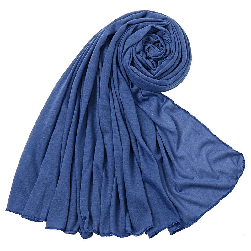 Women's Plain Cotton Jersey Hijab Scarf – Long Soft Shawl, 39 Colors
