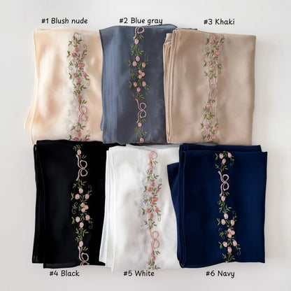 Women's Floral Embroidery Chiffon Hijab – Elegant Islamic Headscarf