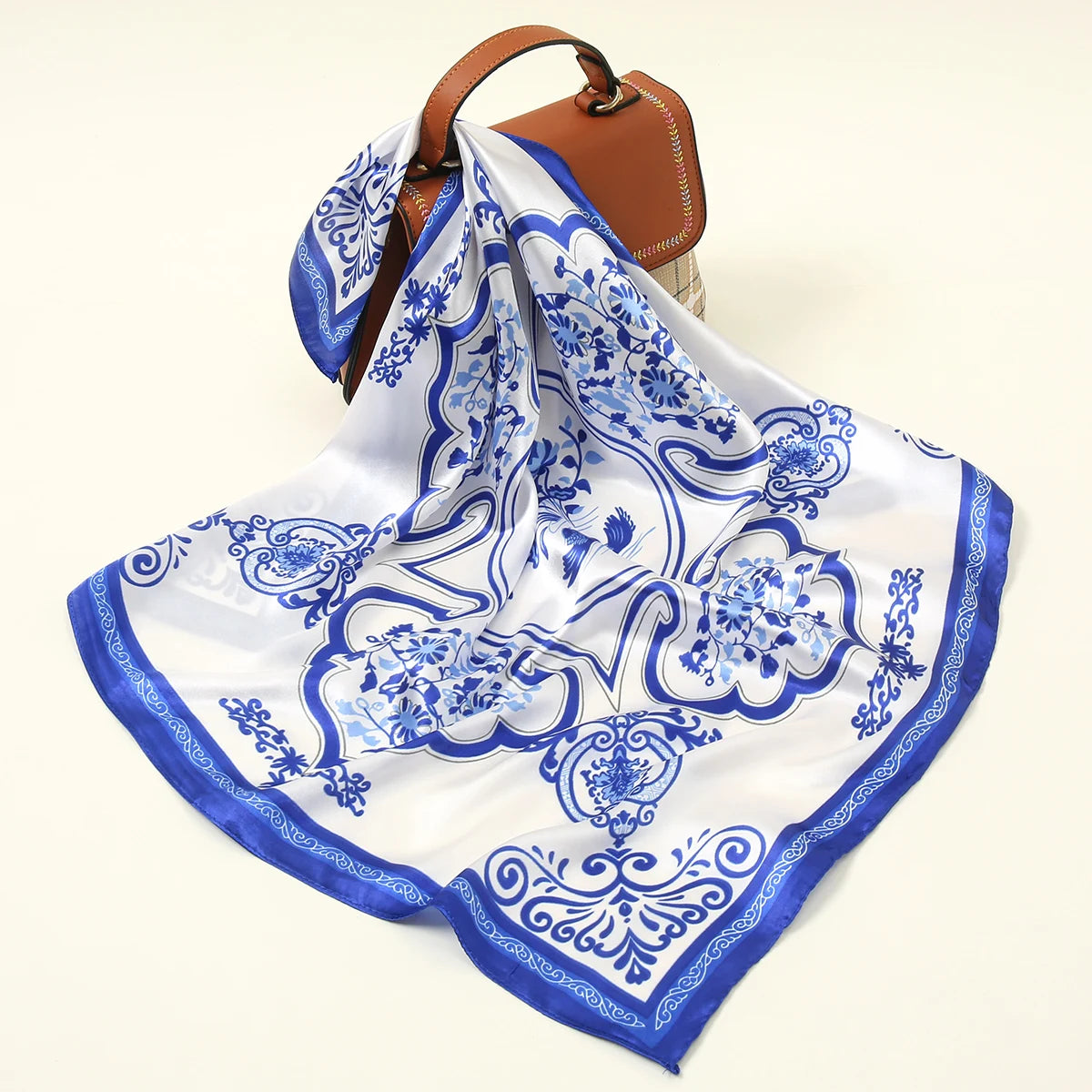 Printed Satin-Feel Square Scarf – Silk-Look Hijab, Turban & Head Wrap for Women | Multiple Sizes & Prints