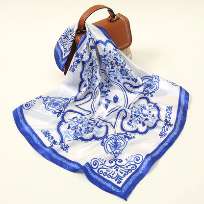 Printed Satin-Feel Square Scarf – Silk-Look Hijab, Turban & Head Wrap for Women | Multiple Sizes & Prints