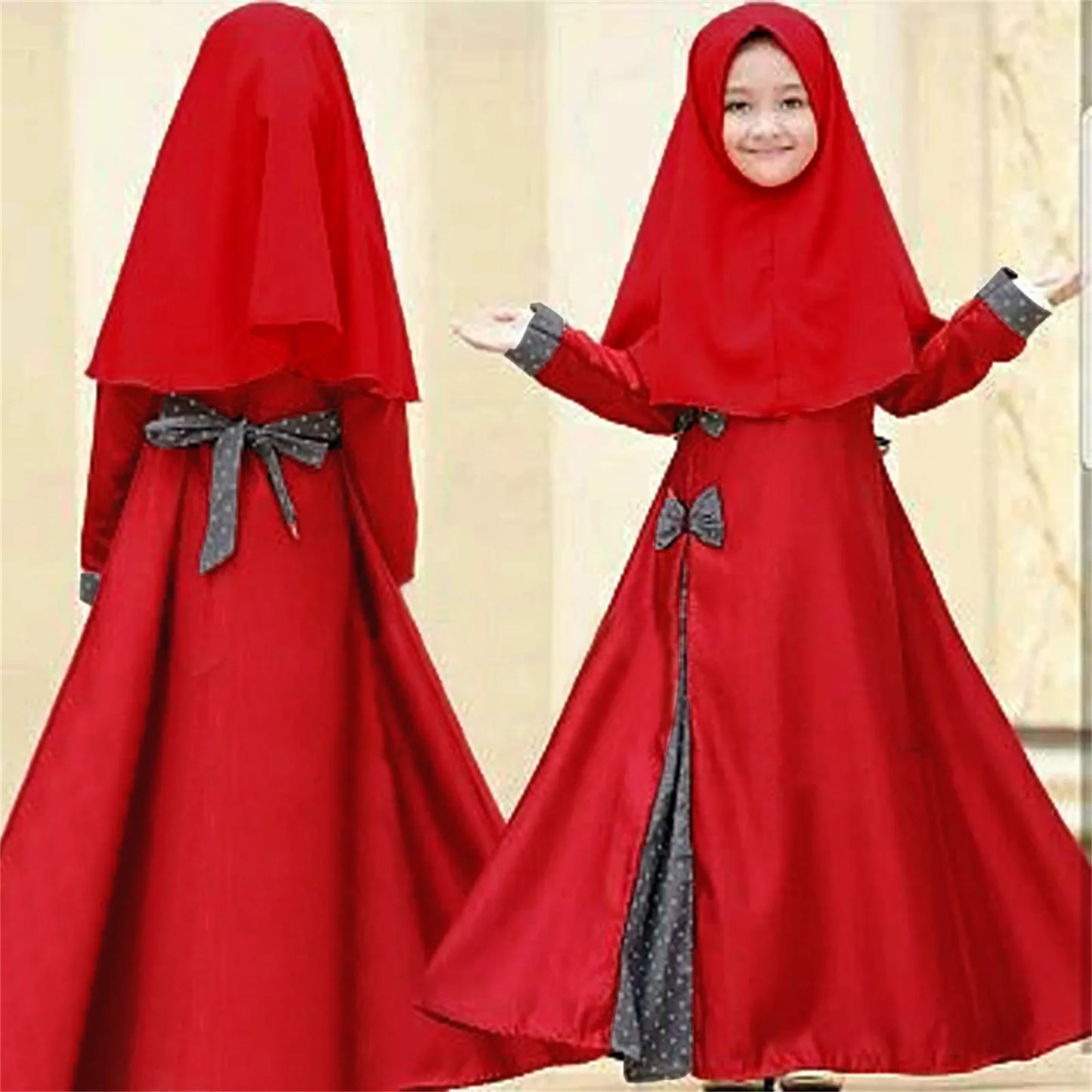 Girls Muslim Abaya with Hijab Set – Full Length Maxi Robe for Eid & Ramadan | 12M–14Y