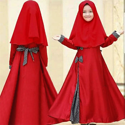 Girls Muslim Abaya with Hijab Set – Full Length Maxi Robe for Eid & Ramadan | 12M–14Y