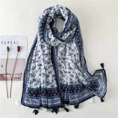 Printed Cotton Tassel Scarf – Large 180x90cm Hijab, Shawl & Beach Wrap (43 Colors)