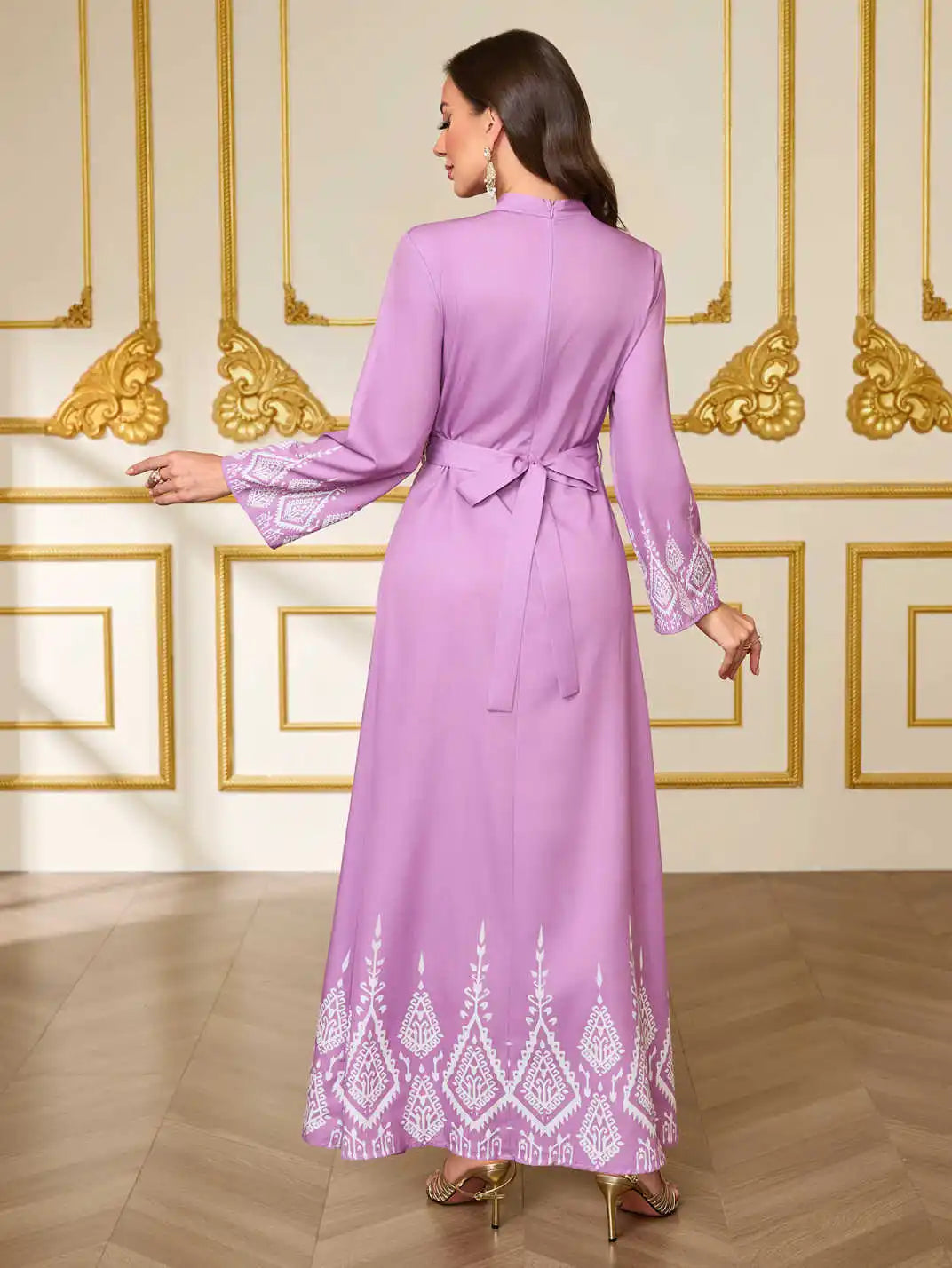Moroccan Kaftan Abaya - Floral Appliqué Maxi Dress