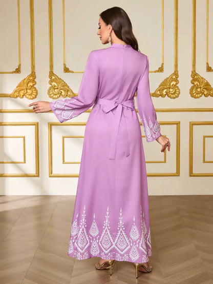 Moroccan Kaftan Abaya - Floral Appliqué Maxi Dress
