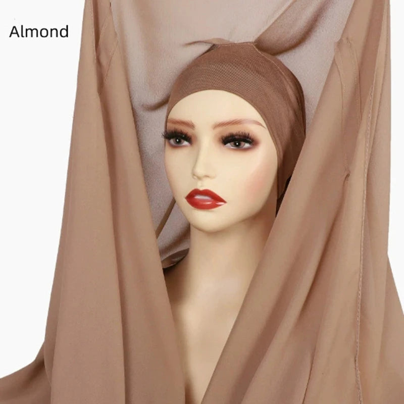 Magnetic Chiffon Hijab with Built-In Magnets & Undercap – Solid Color Easy Wear (18 Colors)