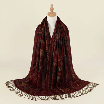 Women's Jacquard Tassel Hijab Scarf – Floral Pashmina Shawl
