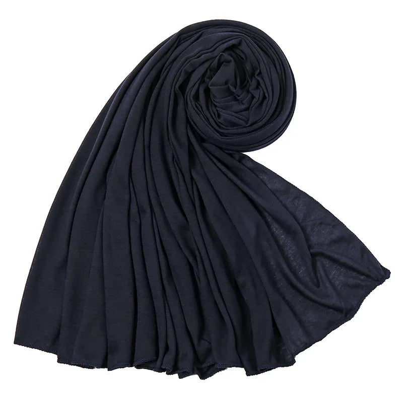 Women's Plain Cotton Jersey Hijab Scarf – Long Soft Shawl, 39 Colors