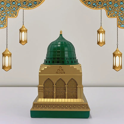 Green & Gold Mosque Replica – Islamic Architectural Decor Ornament