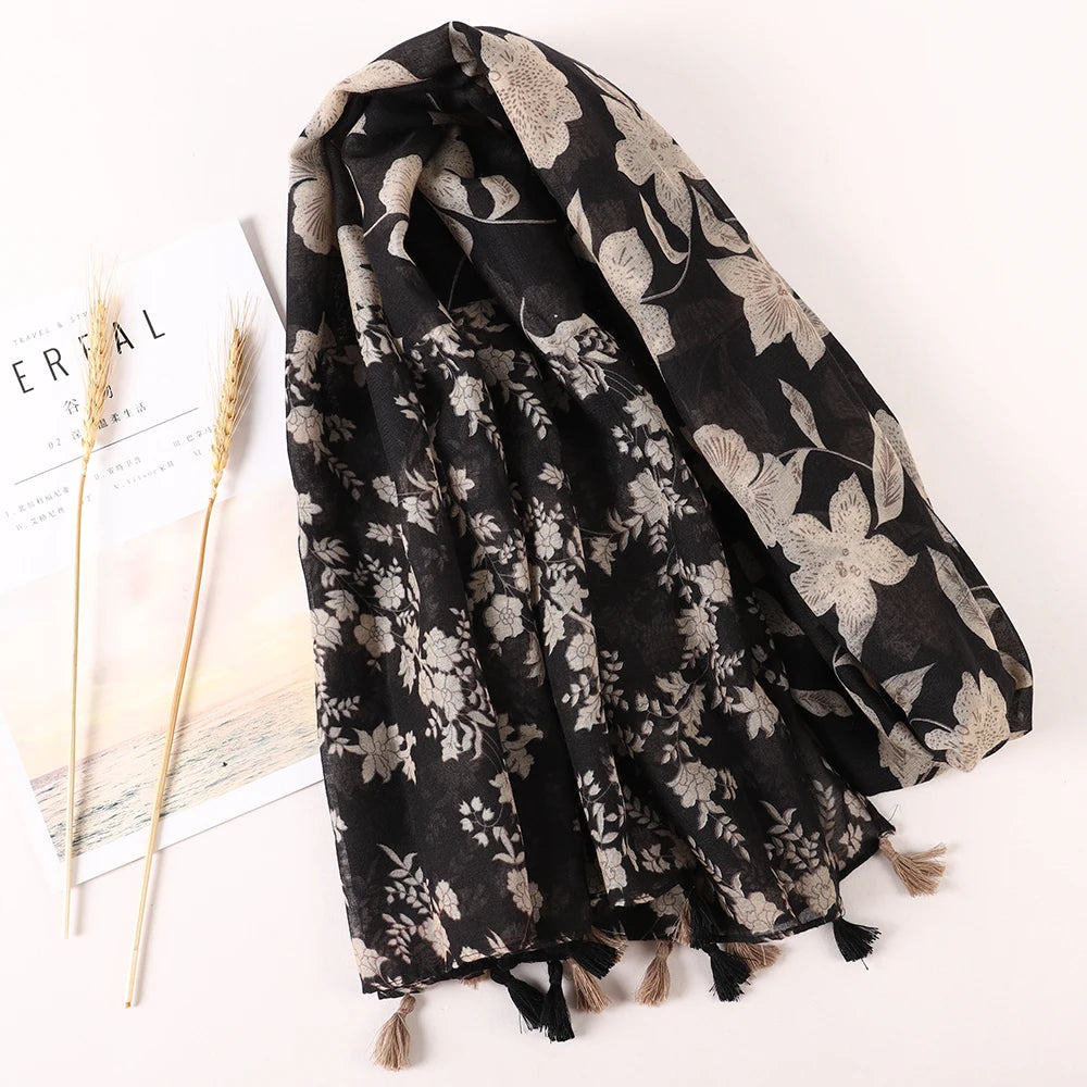Printed Cotton Tassel Scarf – Large 180x90cm Hijab, Shawl & Beach Wrap (43 Colors)