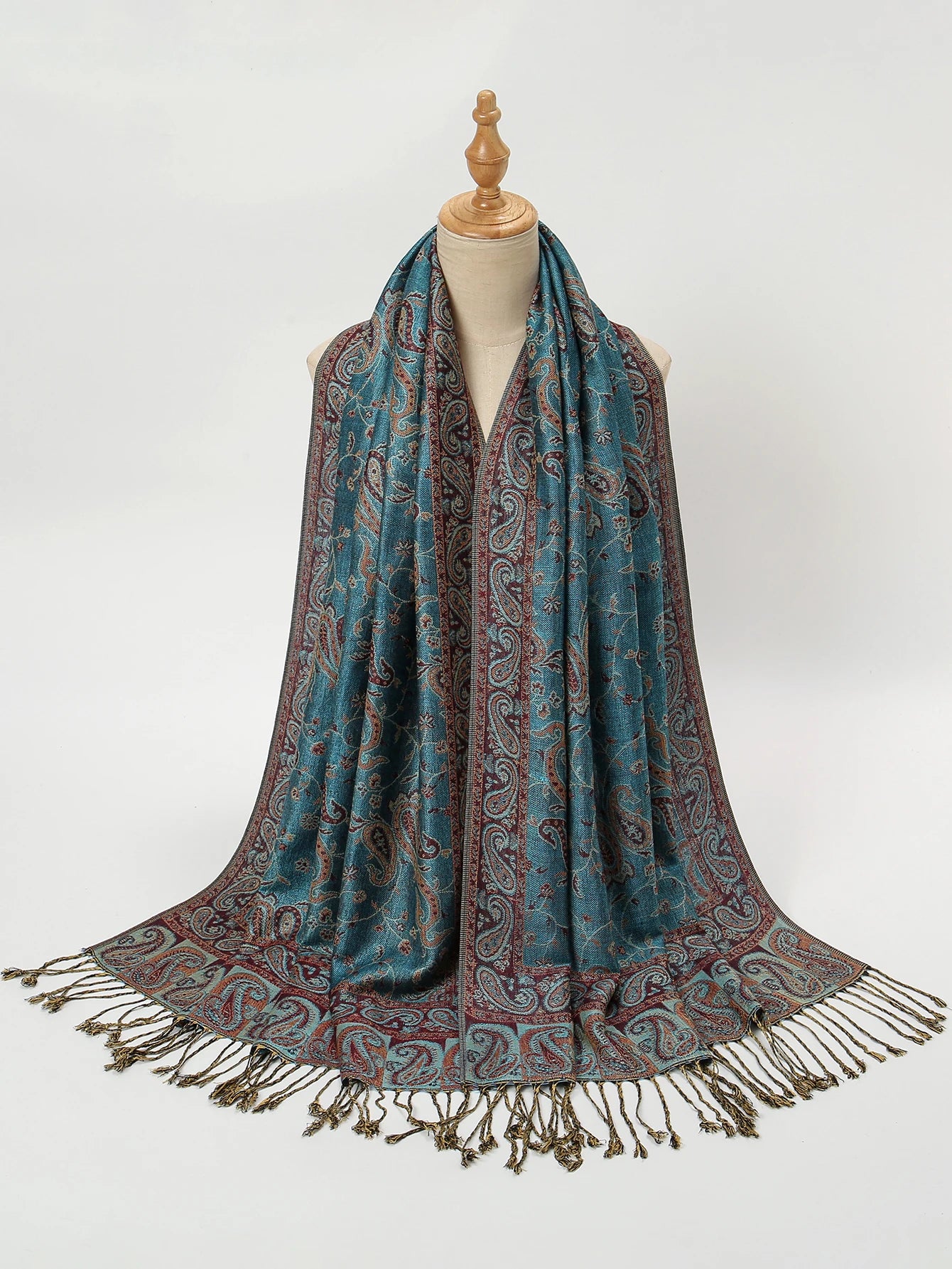 Women's Jacquard Tassel Hijab Scarf – Floral Pashmina Shawl