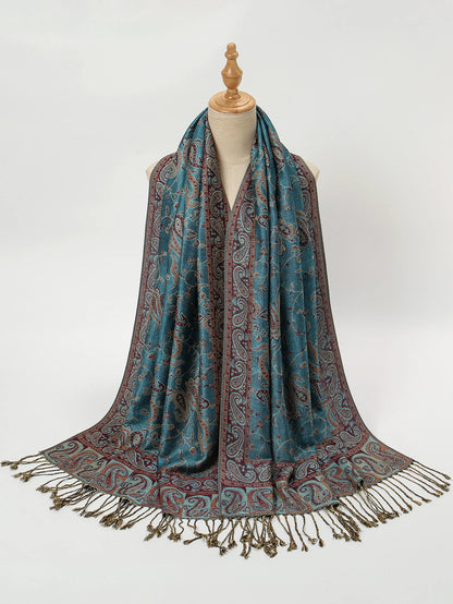 Women's Jacquard Tassel Hijab Scarf – Floral Pashmina Shawl