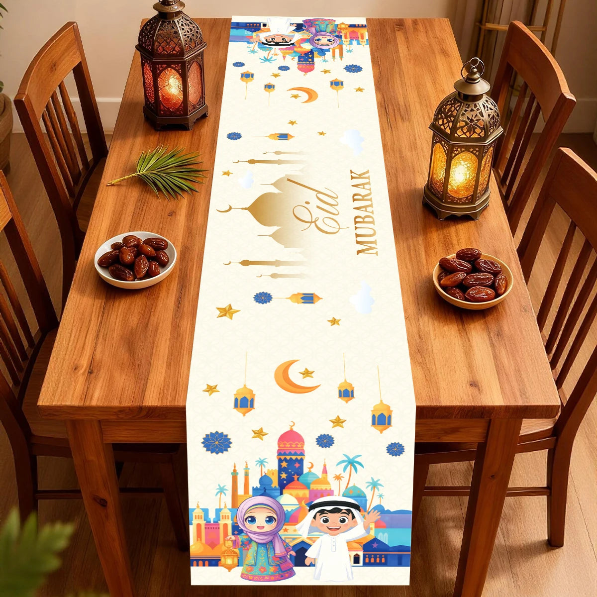 Ramadan Table Runner - Eid Mubarak Cloth Decoration 180x35cm